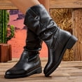 thumbnail image 2 of Womens Slouchy Short Boots Fall Winter Low Heel Round Toe Wide Calf Western Splice Ankle Booties, 2 of 8