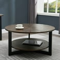 thumbnail image 3 of JESONVID 35" Round Coffee Table, Solid Wood Coffee Table with Storage, Modern Farmhouse Coffee Tables for Living Room(Brushed Brown), 3 of 8