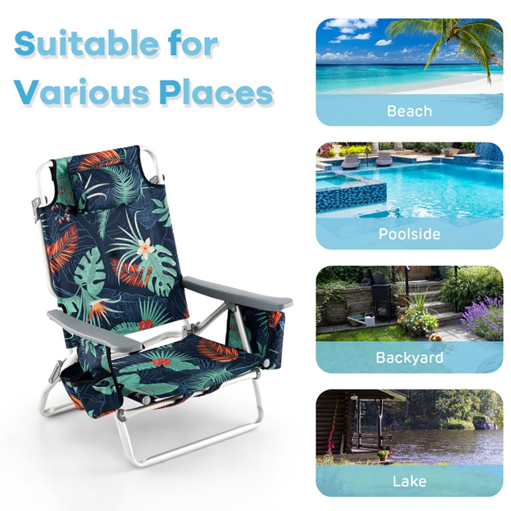 Aimee Lii 2 Packs 5-Position Outdoor Folding Backpack Beach Table Chair Reclining Chair Set, Outdoor Patio Furniture, Green