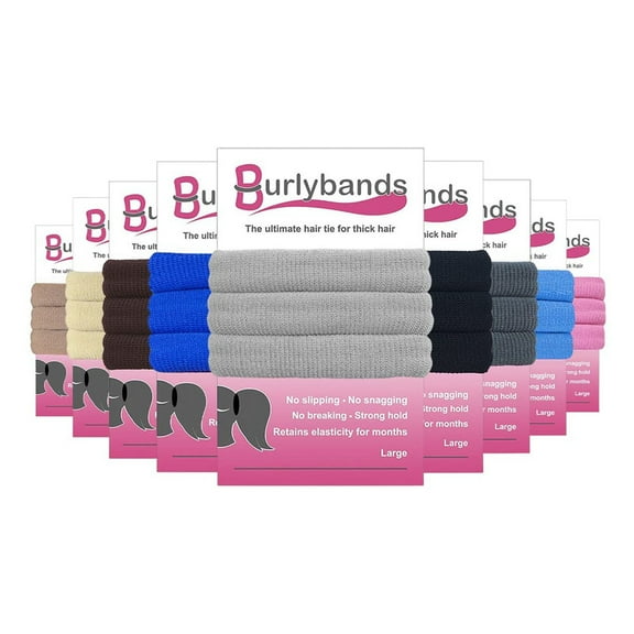 Burlybands Large Hair Ties for Thick Heavy or Curly Hair. No Slip No Damage Seamless Ponytail Holders Scrunchies Sports Thick Hair Ties - Hair Bands - Curly Hair Accessories (Lt Gray 3 Pcs)