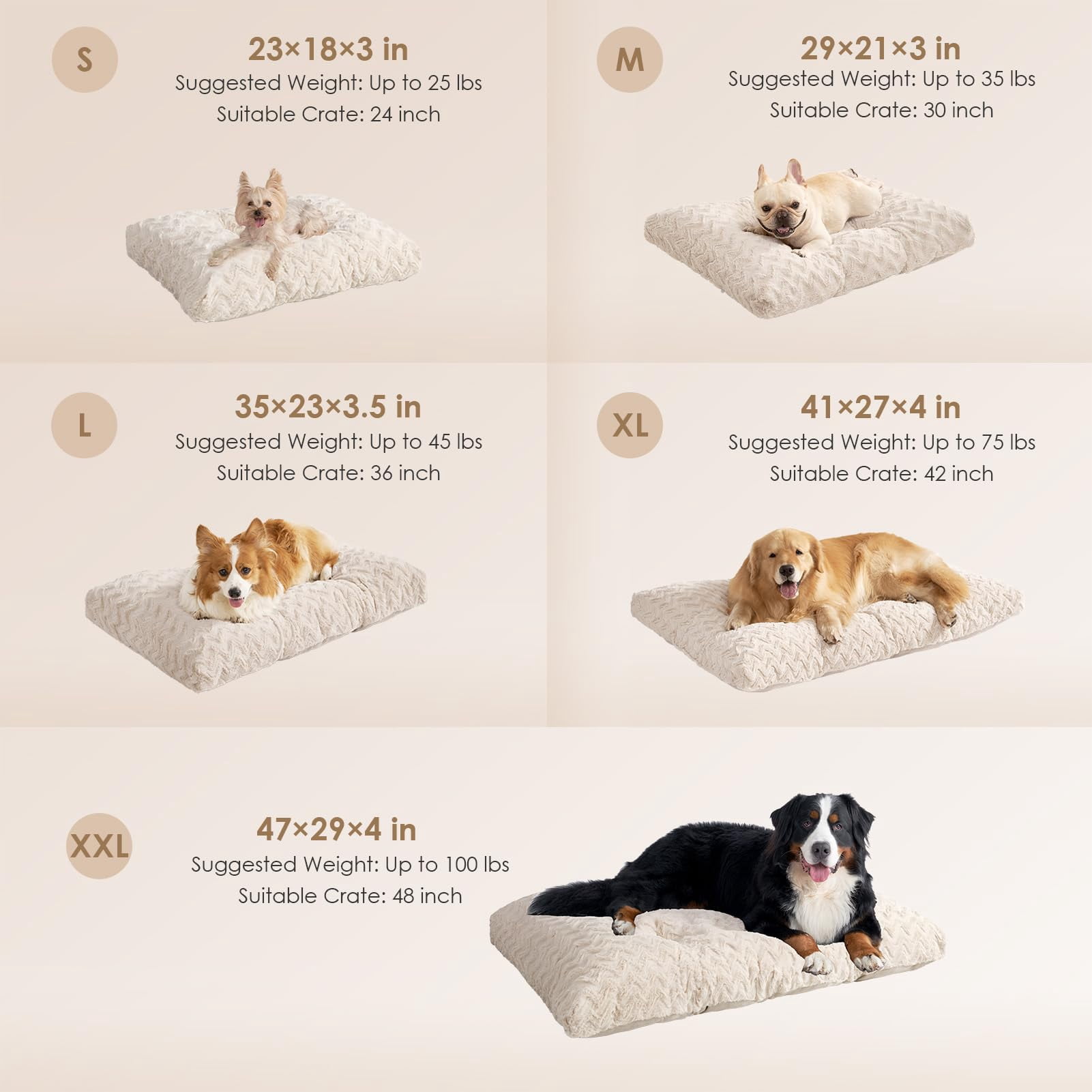 Washable Xl Dog Bed For Crate 41x27 Inch  Reversible Kennel Pad Extra Large Dogs Weight Up To 75 Lbs Plush And Comfy Pet Sleeping Mat Beige