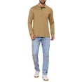 thumbnail image 2 of INSPIRE CHIC Men's Contrast Button Collared Pocket Long Sleeves Golf Polo T-Shirts 2XL Khaki, 2 of 6