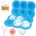 thumbnail image 1 of Bandejas de cubitos de hielo de 2 pulgadas con tapas, bandeja de silicona de 3 cavidades y máquina para hacer 3 bolas de hielo, bandeja para cubitos de hielo para cócteles fríos, whisky, azul, 1 of 8