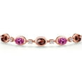 thumbnail image 3 of 18K Rose Gold Plated Silver Garnet and Pink Created Sapphire and Moissanite Tennis Bracelet for Women | 4.80 Cttw | Gemstone January Birthstone | Oval Checkerboard 7X5MM | Fully Adjustable 10 inch, 3 of 6