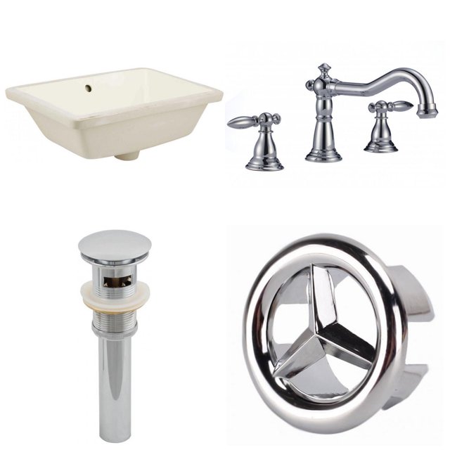 18.25-in. W CUPC Rectangle Bathroom Undermount Sink Set In Biscuit - Chrome Hardware - Overflow Drain Incl. AI-25948