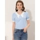 thumbnail image 4 of Blusa Allegra K de manga corta con Textura y pajarita Azul claro M, 4 of 4