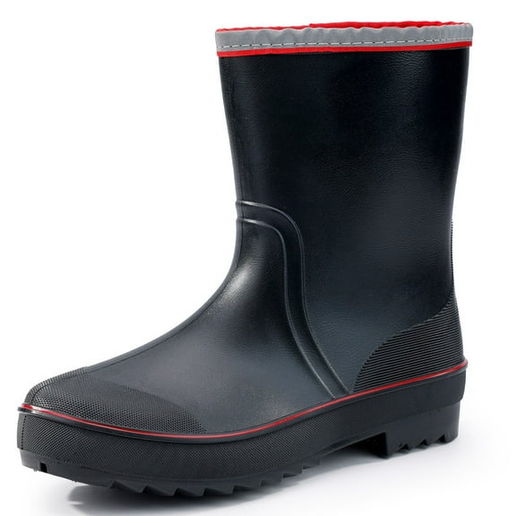 LAoutun mens rain boots waterproof boots mid-calf garden shoes Fishing Boots red black