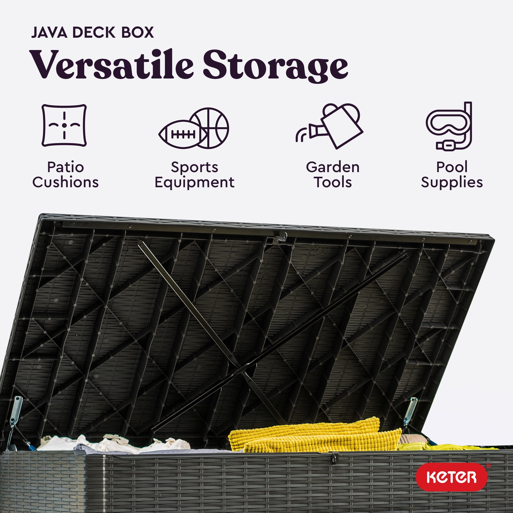Keter Java 230 Gallon XL Durable Resin Outdoor Deck Box Storage Organization, Grey