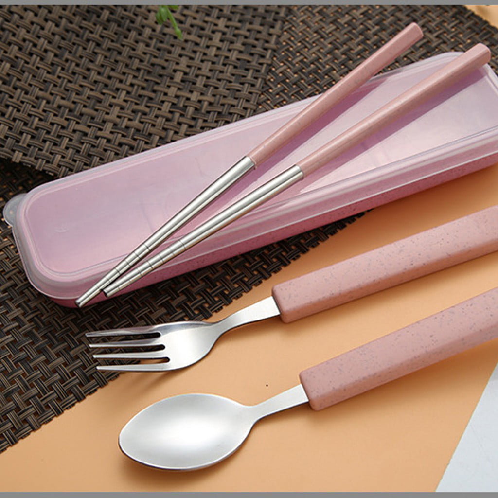 3pcs/set Spoon Fork Chopsticks Stainless Steel Travel Cutlery Tableware Box Sale 