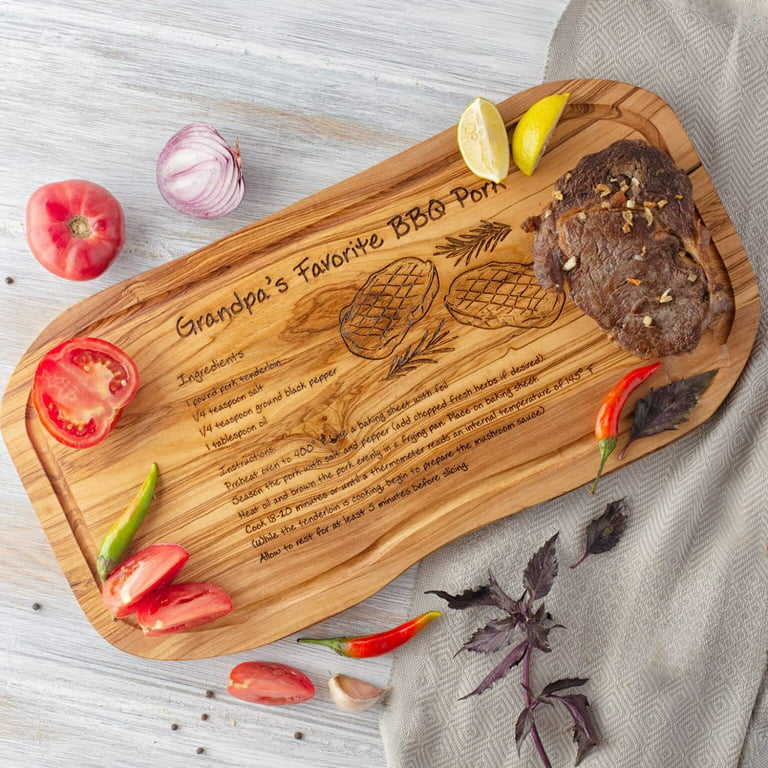 Large Olive Wood Meat Cutting Board with Drip Edge, Wooden Steak Board with  Juice Groove, Handcrafted Charcuterie Cheese Serving Board with Handle