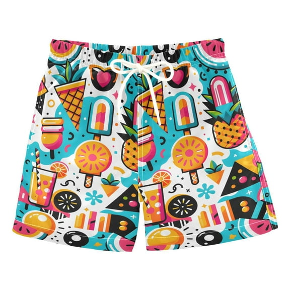 joogoo Boys Swim Trunks Tropical Fruit and Ice Cream Beach Board Shorts Drawstring Swimsuit S