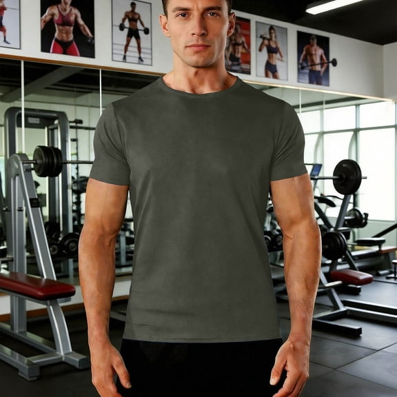 Kojanyu Men's Solid Color Short Sleeve Round Neck Training Sports T-Shirt – 100% Polyester Fitness Top for Running and Gym S-XXXL