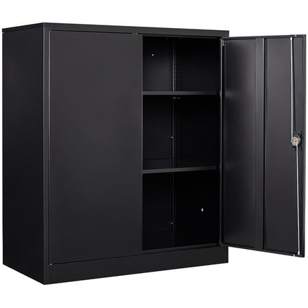36 inch Metal Storage Cabinet with Doors and Shelves,Small Black Locking Garage Cabinet,Lockable Short Steel Cabinets for Home,Office,Shop,Garage