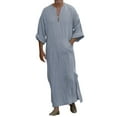 thumbnail image 2 of Men's Long Sleeve Robe Roll Up Long Sleeve Linen Side Split Kaftan Thobe with Pockets Long Gown Casual Shirt, 2 of 7
