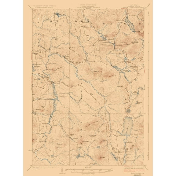 Topographical Map - Santa Clara New York Quad - USGS 1921 - 23 x 31.21 - Vintage Wall Art