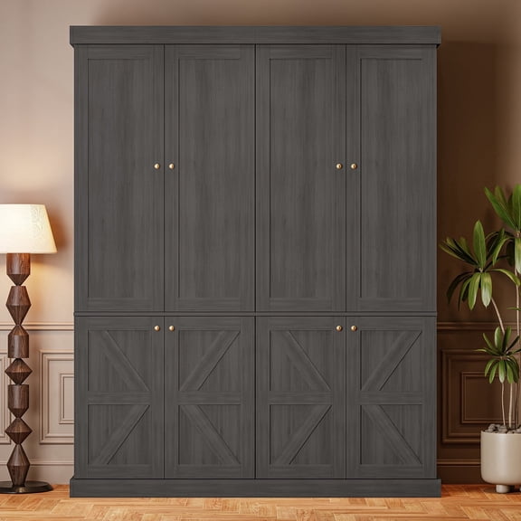 71" Tall Farmhouse Kitchen Pantry Cabinet with Doors,Storage Cabinet with 4-Tier Adjustable Shelves,Wooden Hutch for Home, Kitchen Black Set of 2