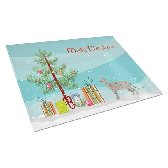 Carolines Treasures CK4700LCB Safari 2 Cat Merry Christmas Glass Cutting Board Large, 12H x 16W, multicolor