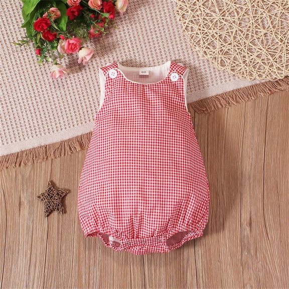 MEZZALL Toddler Jumpsuit Baby Boys Girls Summer Sleeveless Plaid Romper Bodysuit Casual Soft Onesie Playwear Cozy O-Neck Spring Child One-Pieces