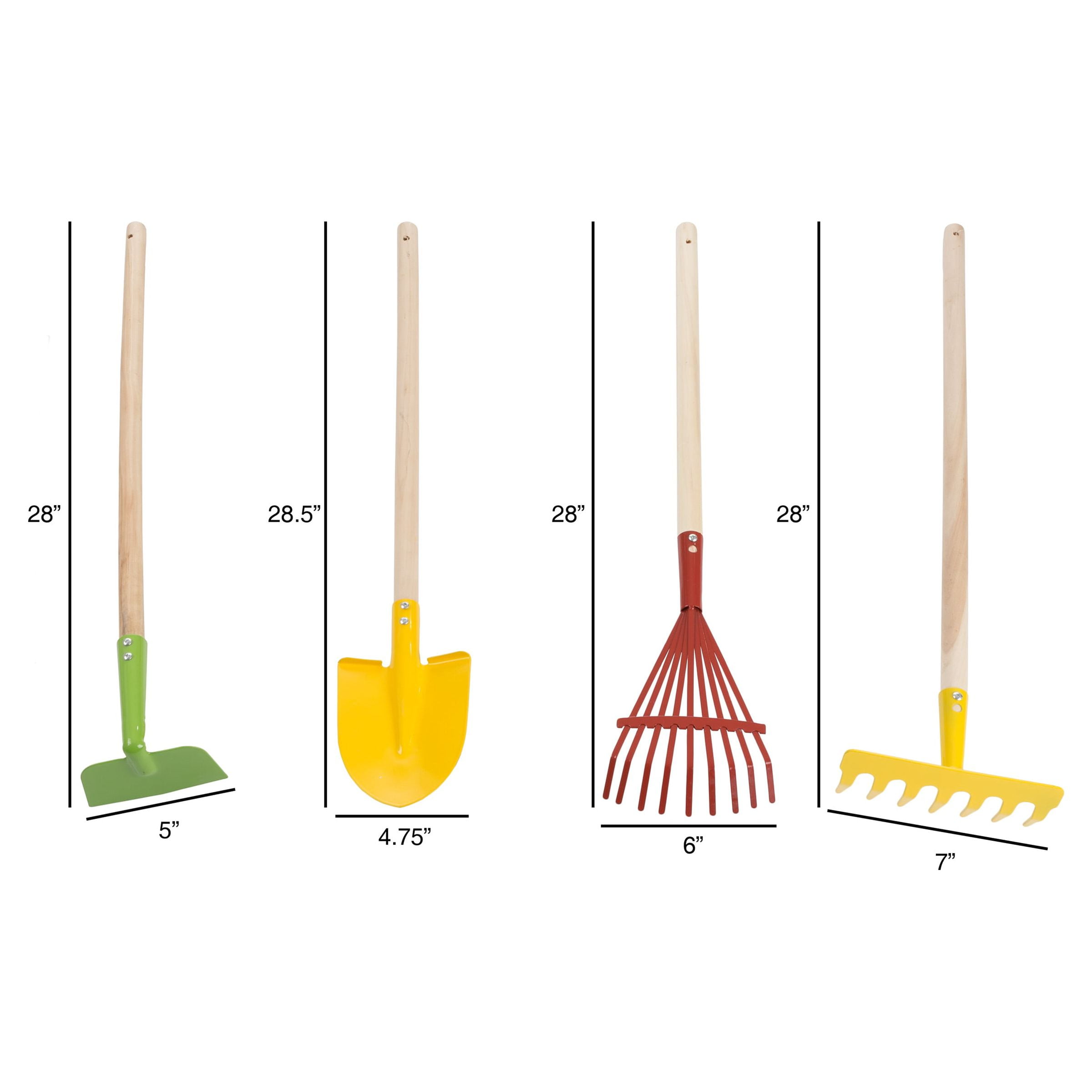 Hey! Play! Kid's Garden Tool Set with Long Wood Handles, 4-Piece