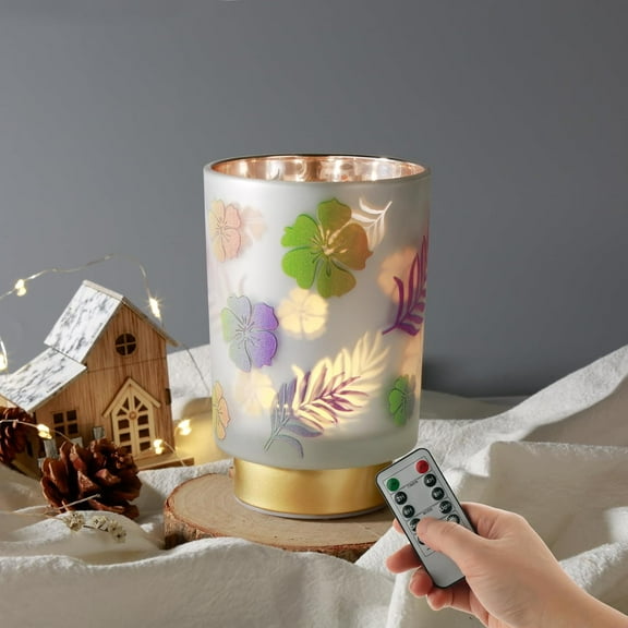Small Battery Operated Table Lamp, Glass Floral Lamp with Remote Timer, Cordless Lamp for Bedroom Living Room Kitchen