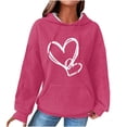 thumbnail image 3 of QATAINLAV Womens Casual Waffle Knit Hoodies Fashion Heart Printed Long Sleeve Pullover Outdoor Drawstring Hooded Sweatshirt with Pocket, Hot Pink, L, 3 of 4