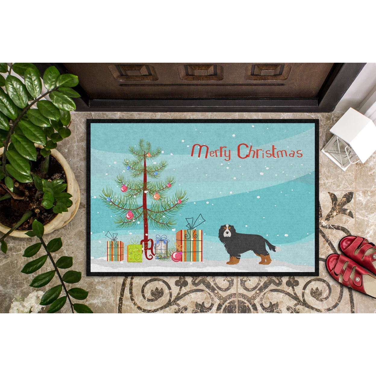 Cavalier King Charles Spaniel Tricolor Christmas Tree Door Mat