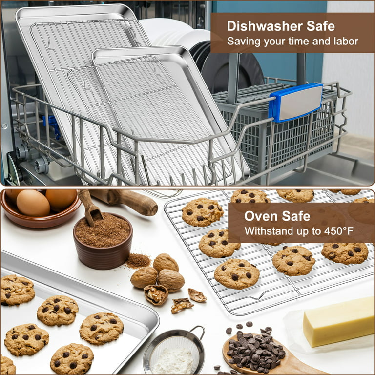 Quarter Sheet Pan with Cooling Rack Set [2 Baking Sheets + 2 Baking Racks],  CEKEE Stainless Steel Cookie Sheets for Baking and Wire Rack - Rust & Warp