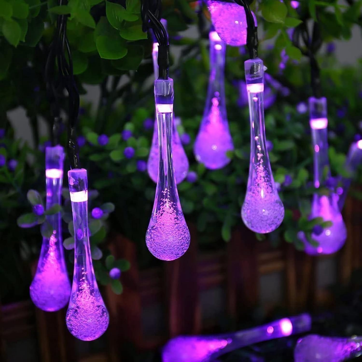 Solar String Lights Outdoor 20ft 30LEDs Water Drop Fairy Garden Lights Waterproof 8 Modes Raindrop Festival Decorative Lighting for Terrace Patio Gazebo Christmas Party Wedding