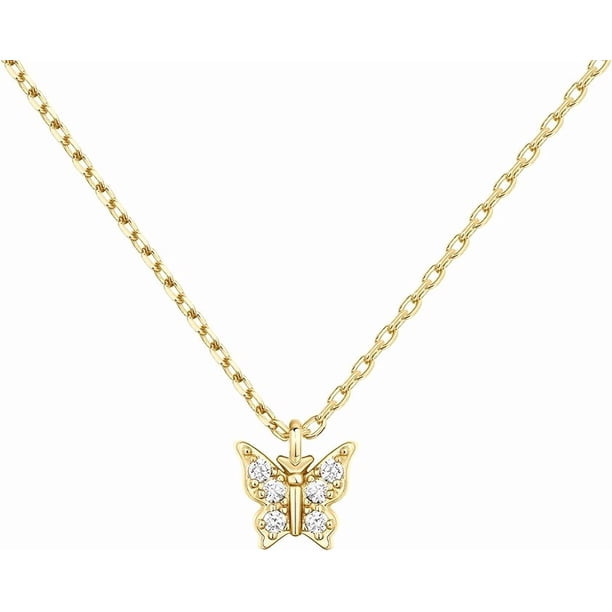 14K Gold Plated Dainty Cubic Zirconia Pendant Necklace for Women | Dot, Elephant, Butterfly, Pineapple, Lock, Knot, Palm Tree, Bow, Smiley Pendant | Layering Chain Necklaces