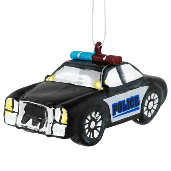 5" Black Police Car Glass Christmas Ornament