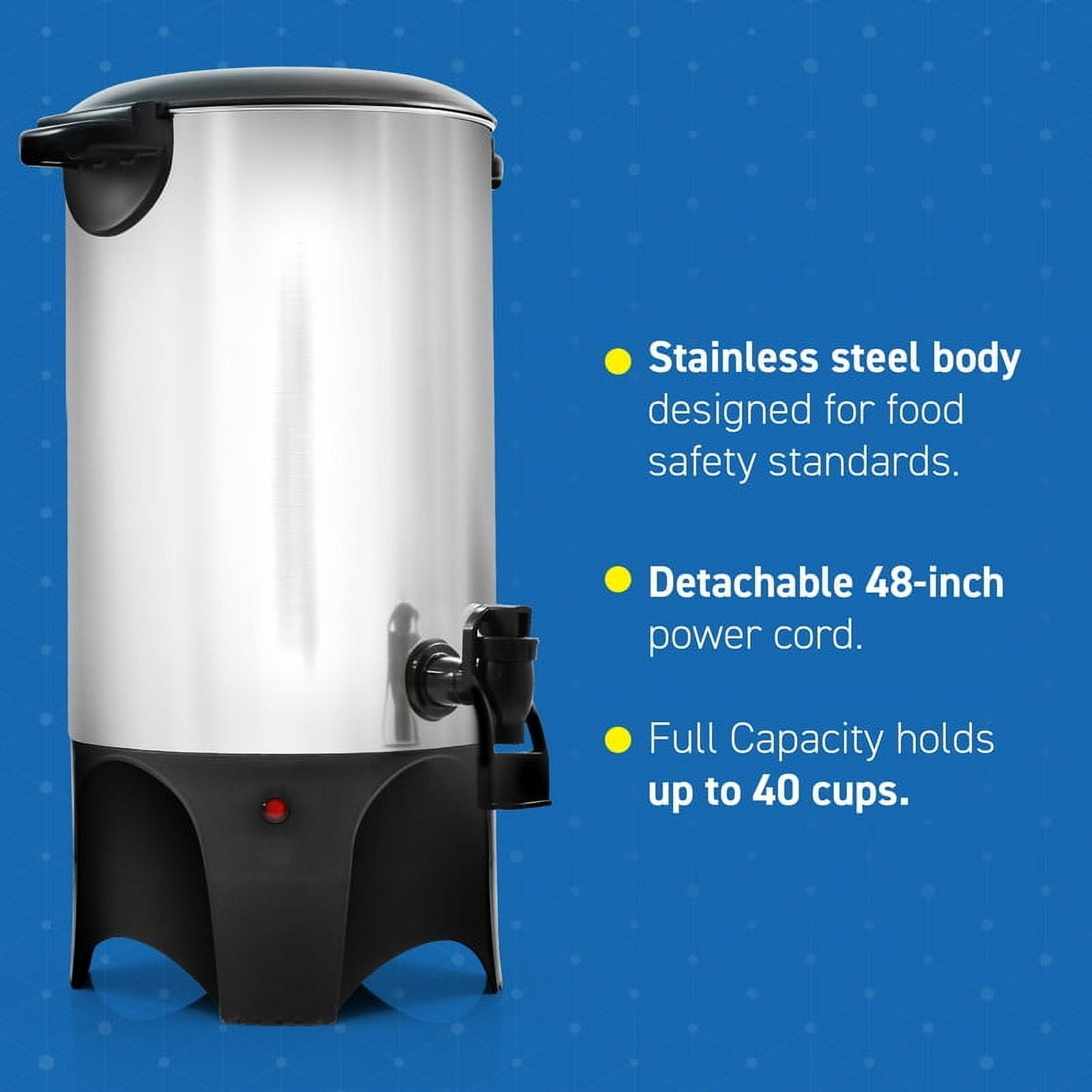 Elite Cuisine CCM141 40-Cup Stainless Steel Coffee Maker Urn & Hot Water Dispenser