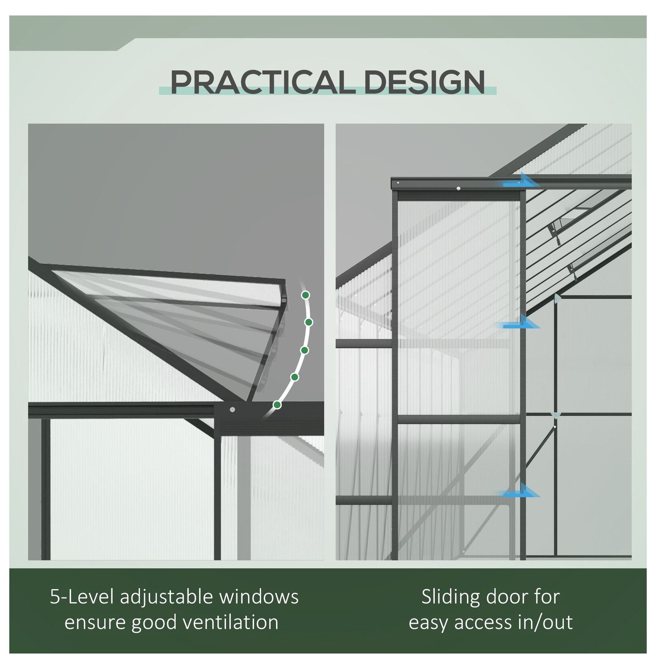 Aluminum Greenhouse 20x8ft Polycarbonate Walk-in Garden Greenhouse with Vent & Sliding Door for Winter, Clear