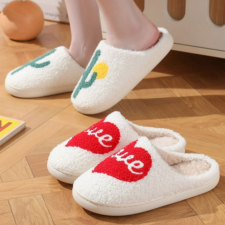 BERANMEY Cute Valentine s Day Slippers for Women Soft Plush Comfy Warm Slip On Rose Heart Love Couple Slippers fo Women Indoor Fluffy House Slippers