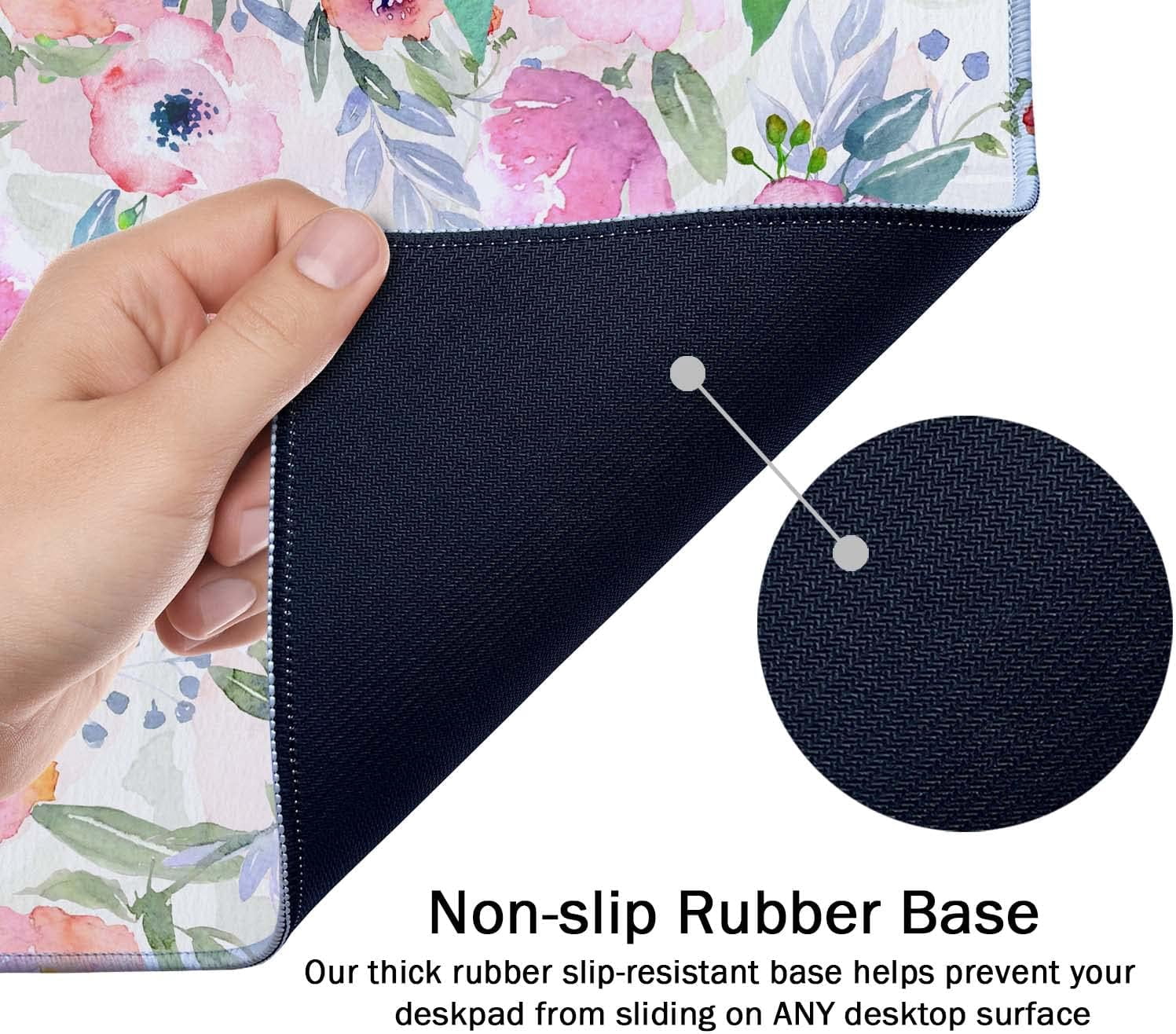 Extended Gaming Mouse Pad (35.5x15.7 in), Large Stable Rubber Base Mousepad with Stitched Edges, Keyboard Mouse Mat Desk Pad for Work, Game, Office, Home - Watercolor Floral Botanical Pattern