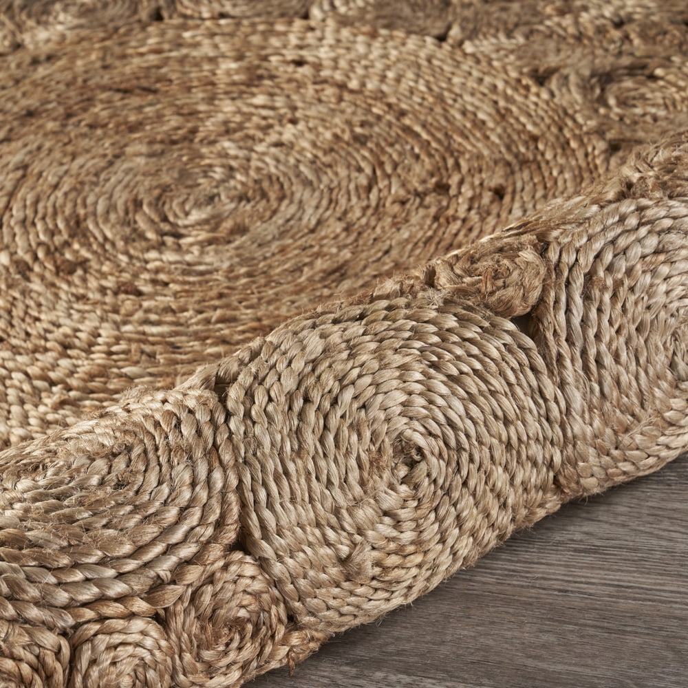 Woven Paths Cora 7'6" Round Brown and Tan Braided Circles Jute Area Rug