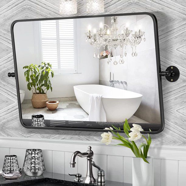 Pivot Mirror, Black Bathroom Rectangle Mirrors for Wall 22*30 Inch