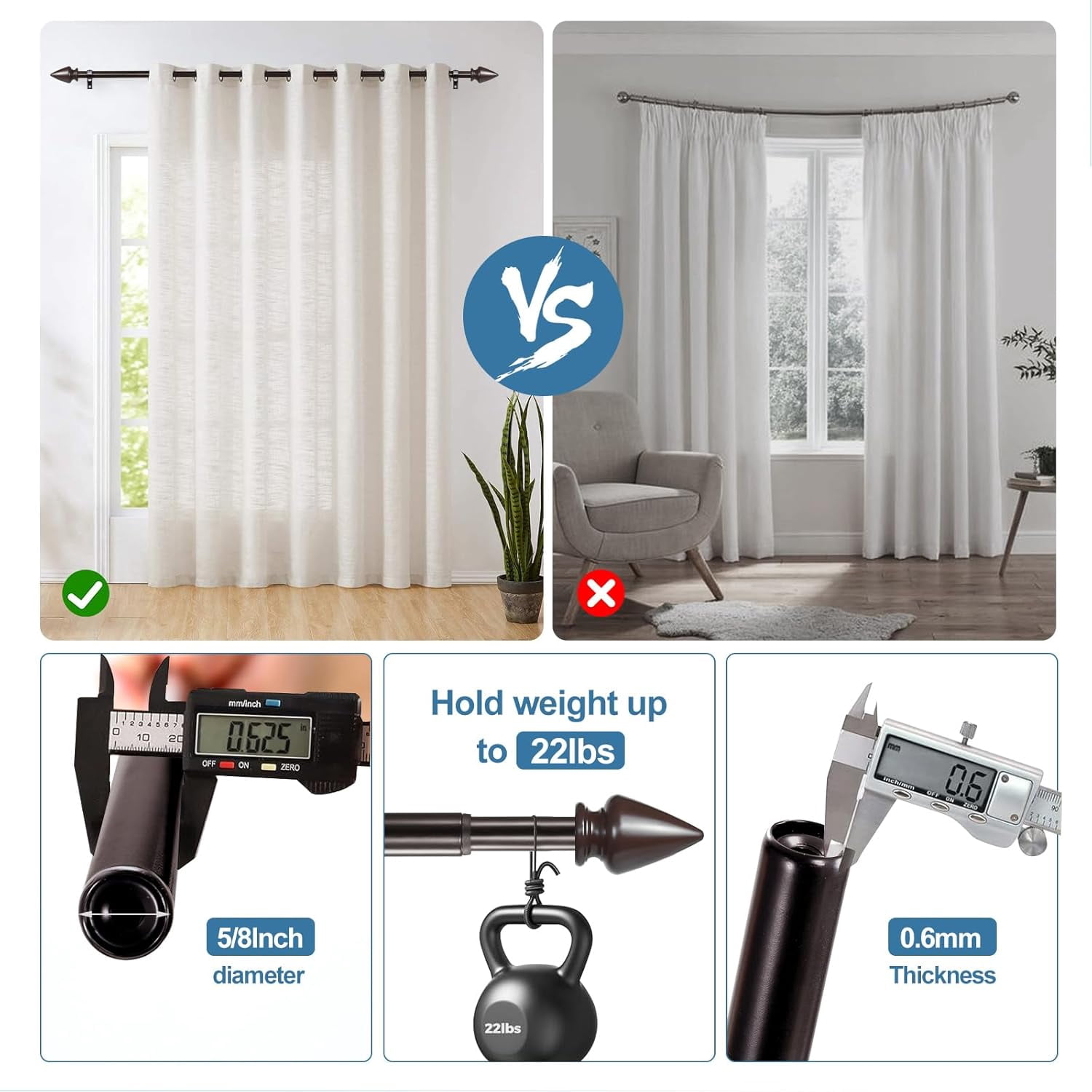 Urbanest Adjustable Single Curtain Rod Set Lance Finials – 5/8-Inch Diameter, With Bronze Rod, 84–120 Inches