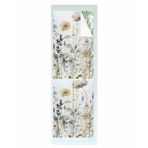 Window Privacy Film Rustic Flowers Stained Glass Window Film Decorative Sun Block Window Cover Watercolor Botanical Floral Herbs Plants Window Clings Static Adhesive Sticker for Bathroom 17.7"x78.7"