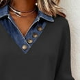 thumbnail image 6 of XAOFW Women's Blouses Classic Long Sleeve Lapel Denim Patchwork Casual Button Down Shirt Holiday Vacation Versatile Cozy Top, 6 of 6