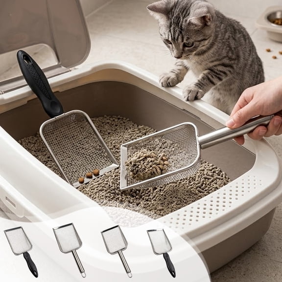 Yhmxh Cat Litter Scoop Metal Stainless Steel Mesh Kitty Litter Scoop, Cat Scooper for Litter Box, Filter Small Pieces Quickly, Easy to Clean and Durable Cat Poop Scooper (3mm/5mm Mesh)