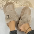 thumbnail image 5 of SYMSHOES Khaki Mule Slippers for Women - Faux Faux Fur Lined Warm Cozy Slip-On with Metal Buckle, Lightweight EVA Sole Platform Indoor Outdoor Footwear,Size 38, 5 of 9
