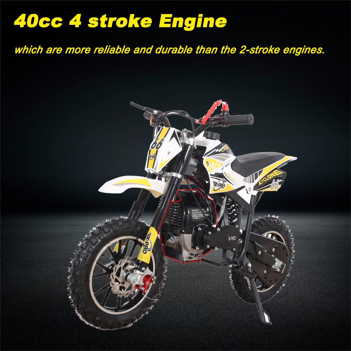 X-Pro Brand New Cyclone 40cc Gas Pit Dirt Bike, 4 Stroke Mini Bicycle for Kids with Pull Start