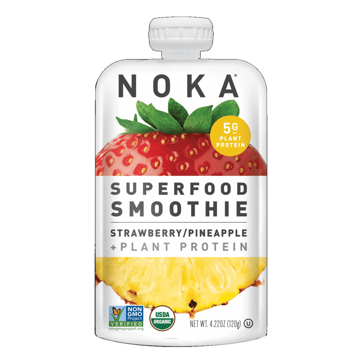 Noka Organic Strawberry Pineapple + Plant Protein Superfood Smoothie, 4.22 oz [Pack of 6