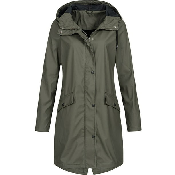 Chaquetas y abrigos casuales con capucha de manga larga para mujer, chaqueta impermeable lisa para exteriores, impermeable con capucha de talla grande, chaqueta de nailon resistente al viento para muj