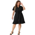 thumbnail image 3 of DARING DIVA Plus Size Button V Neck Midi Ruffle A Line Swing Dress 1X Black, 3 of 6