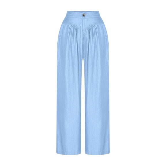 MuZeFu Wide Leg Jeans for Women Trendy Wide Leg Denim Pants For Women Smocked High Waisted Loose Flowy Pants Casual Summer Trousers With Pockets