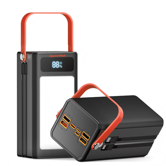 60000mAh Portable Charger Power Bank with Built-in Cables, 120W Fast Charging Battery Pack for Laptop iPhone Android, USB C External Battery with Solar Charging for Travel Camping Emergency