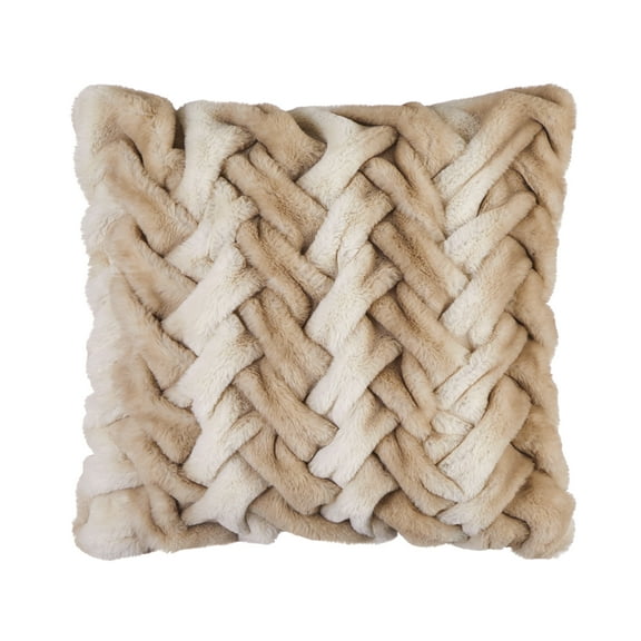 Sofia Home Braided Faux Fur 20" x 20" Ivory Decorative Pillow by Sofia Vergara