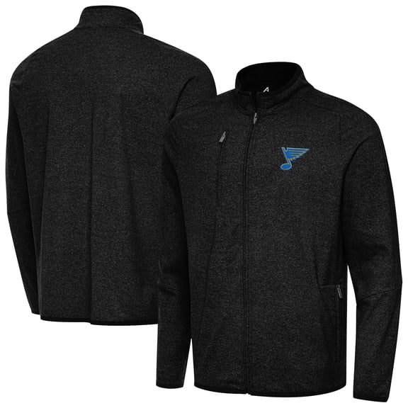 Men's Antigua Heather Black St. Louis Blues  Raglan Hold-Up Full-Zip Tri-Blend Jacket