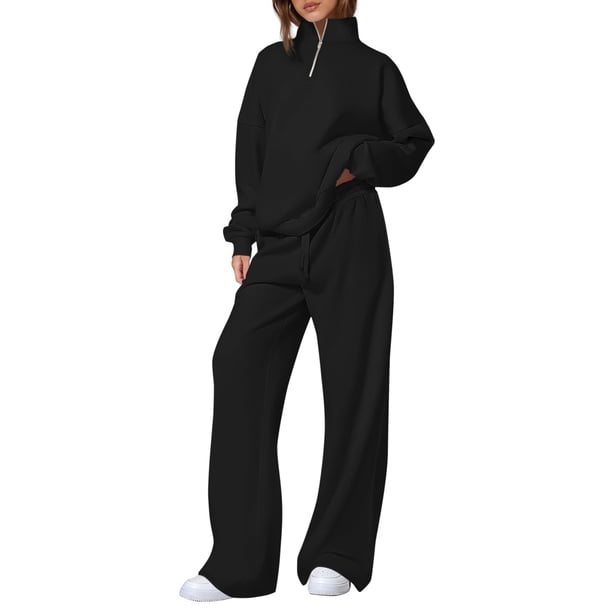 Conjunto Deportivo PRETTYGARDEN Sudadera con Cuello Cuarto de Cierre y Pantalones Rectos Talla L